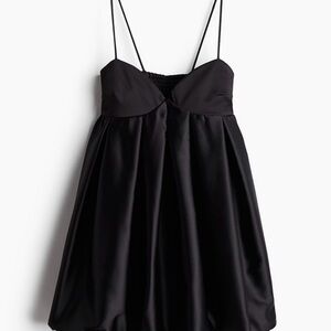 Black Satin Spaghetti-Strap Mini Dress Pleated Bubble-Hem H&M size Medium